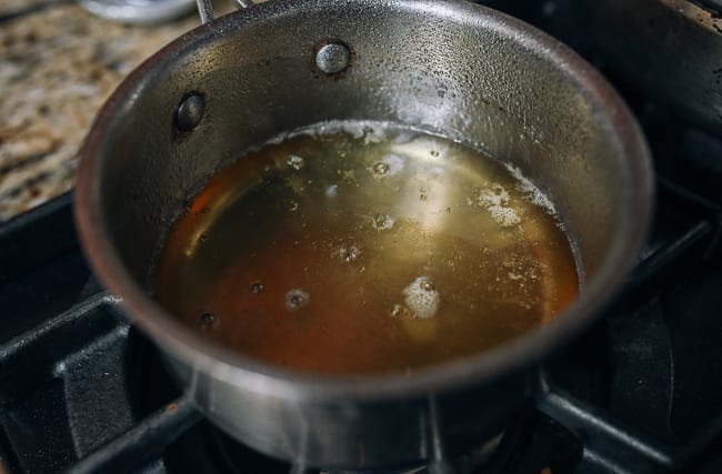 Pale yellow stage of making golden syrup, thewoksoflife.com