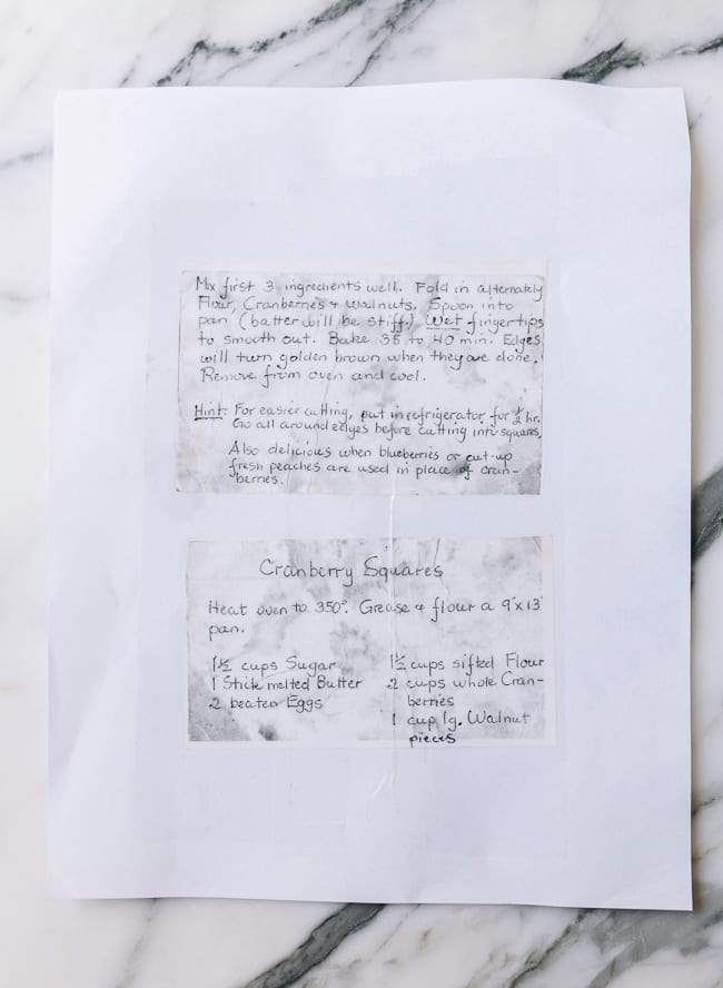 Original handwritten cranberry square recipe, thewoksoflife.com