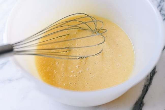 Mixture of eggs, butter, sugar, and vanilla, thewoksoflife.com