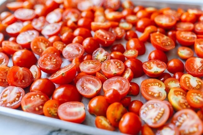 Tomatoes on baking sheet, thewoksoflife.com