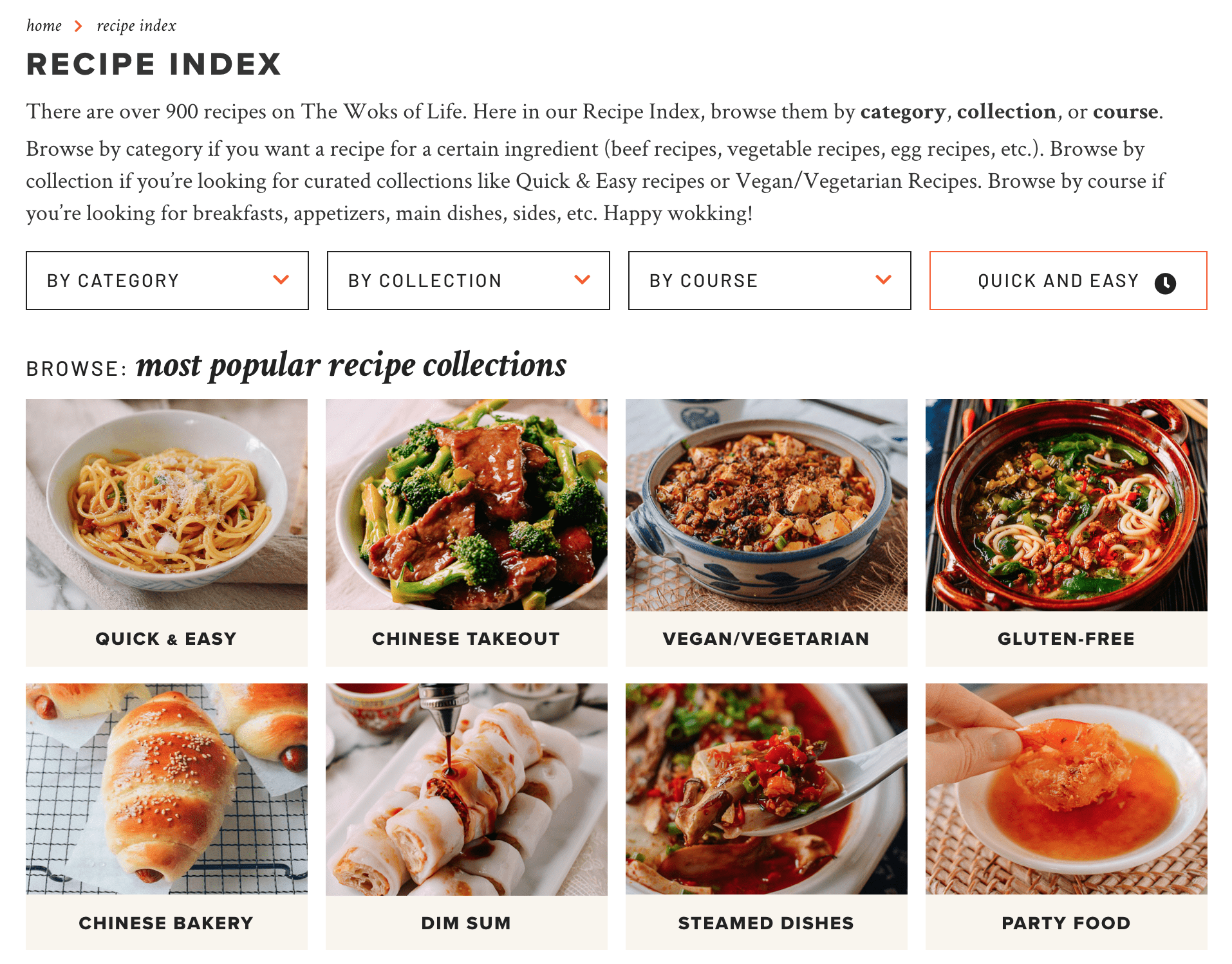 The Woks of Life new recipe index screenshot, thewoksoflife.com