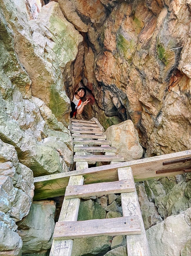 Kaitlin at top of ladder at lemon squeeze, thewoksoflife.com