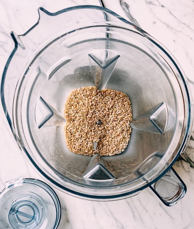 Brown rice grains in blender, thewoksoflife.com