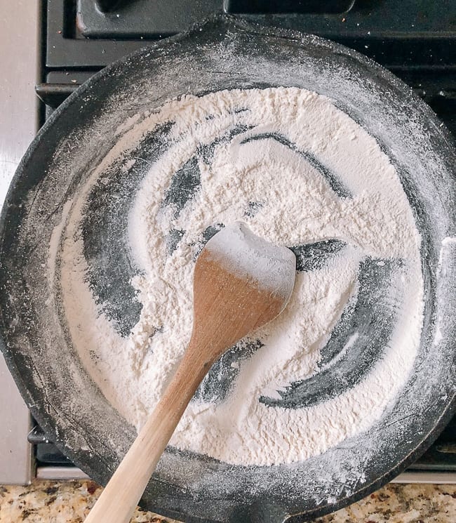 Toasting glutinous rice flour in dry pan, thewoksoflife.com