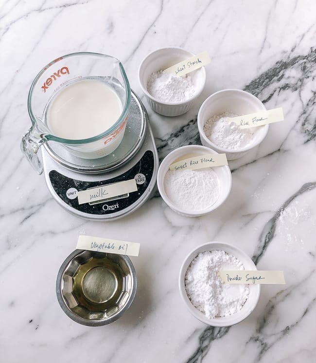 Ingredients to make dough for snow skin mooncakes, thewoksoflife.com