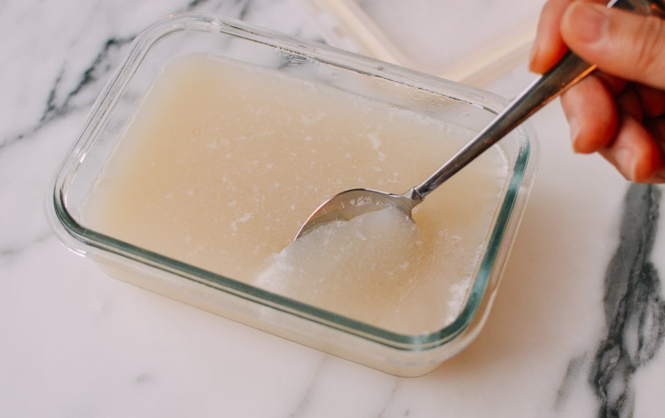 Spoon cutting into jellied aspic, thewoksoflife.com