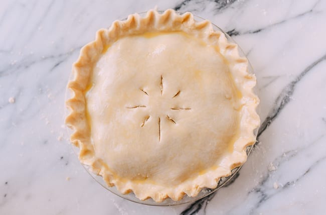 Pie with egg wash and vent holes, ready to go into oven, thewoksoflife.com