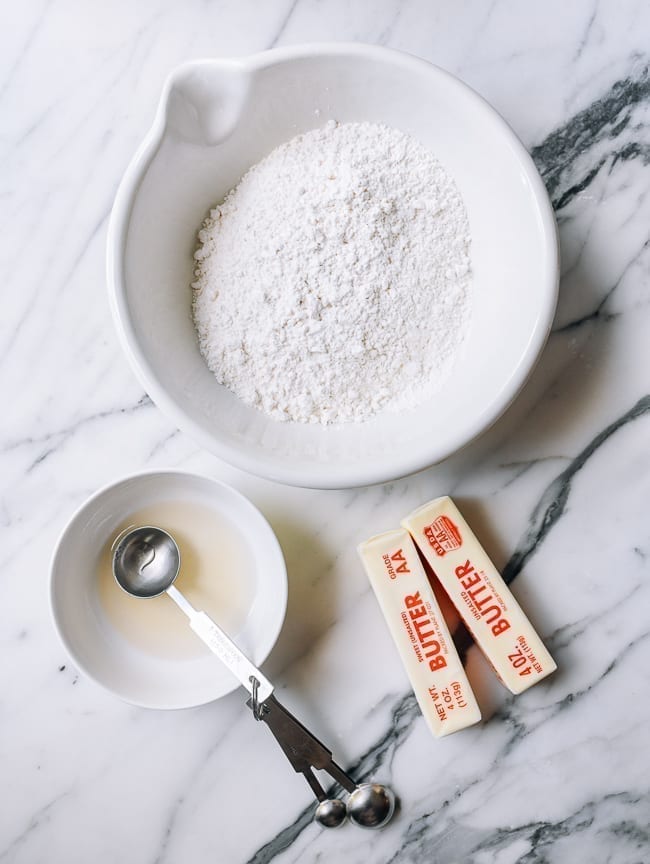 Water, salt, and sugar solution, flour, and butter, thewoksoflife.com