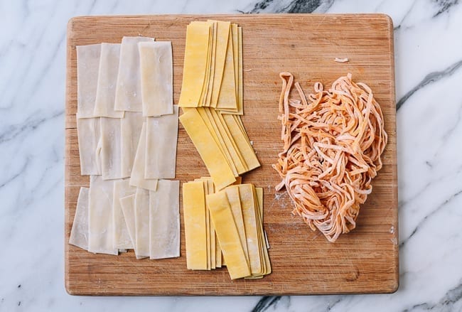 Wonton Wrappers, egg roll wrappers, and noodles, prepared for frying