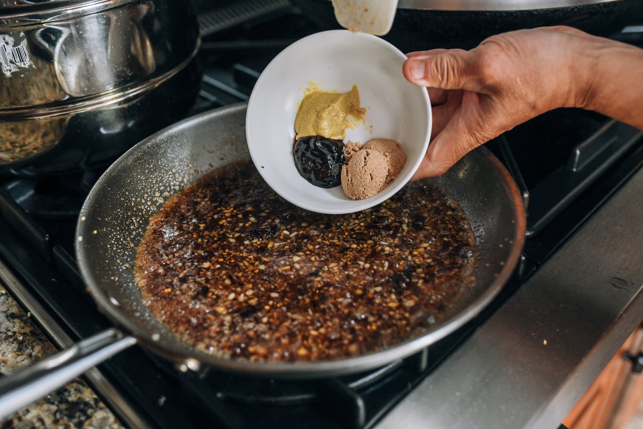 Adding light brown sugar, dijon mustard, and gochujang