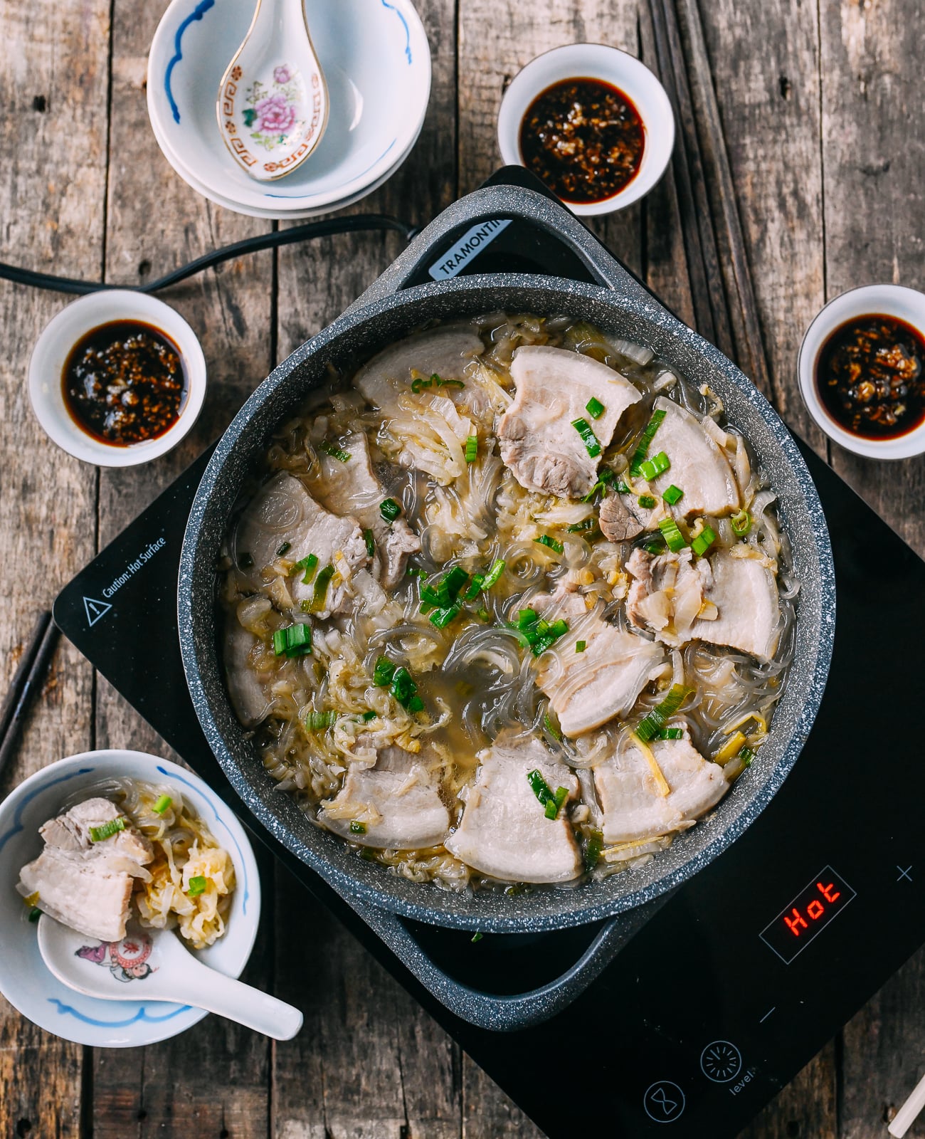 Northern Chinese Sour Cabbage Stew with Pork Belly on a hot plate