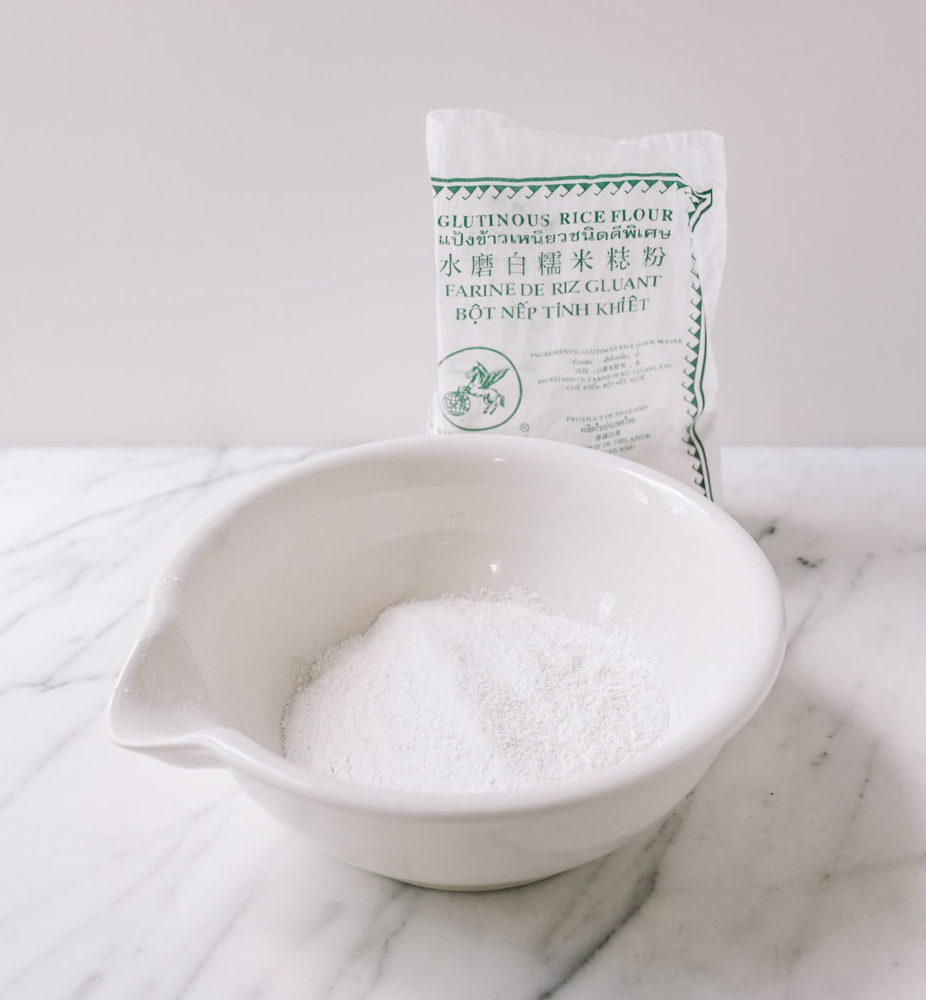Glutinous rice flour in mixing bowl, thewoksoflife.com