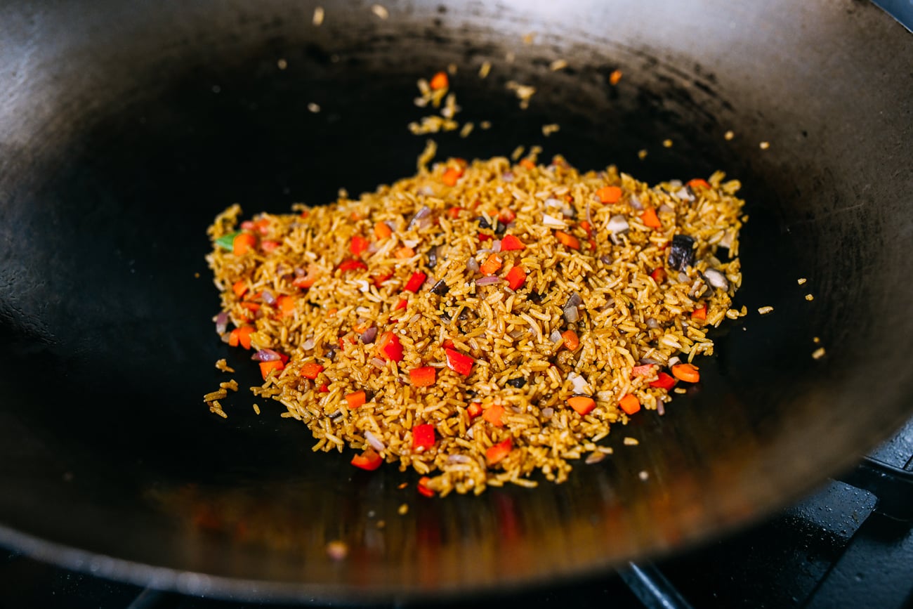 Making vegetable fried rice