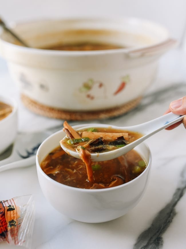 Spoonful of vegetarian hot and sour soup, thewoksoflife.com
