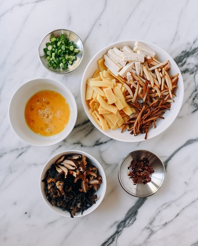 Ingredients for vegetarian hot and sour soup, thewoksoflife.com