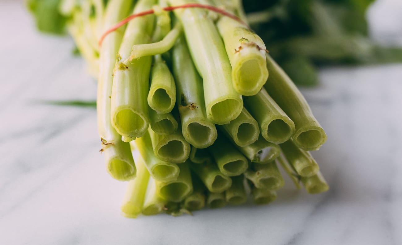 Hollow stems of white stem water spinach