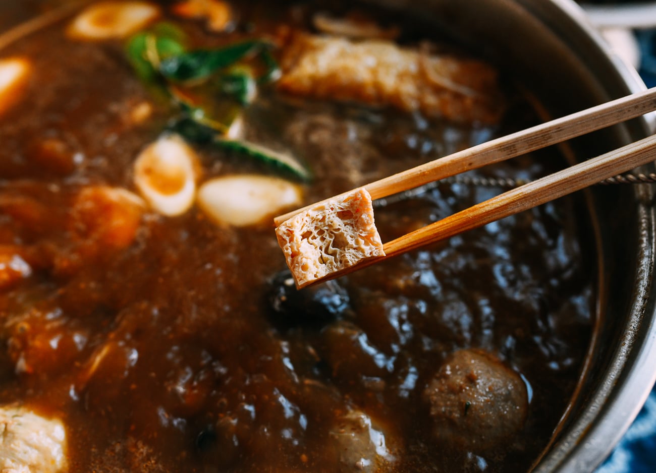 Frozen tofu in hot pot