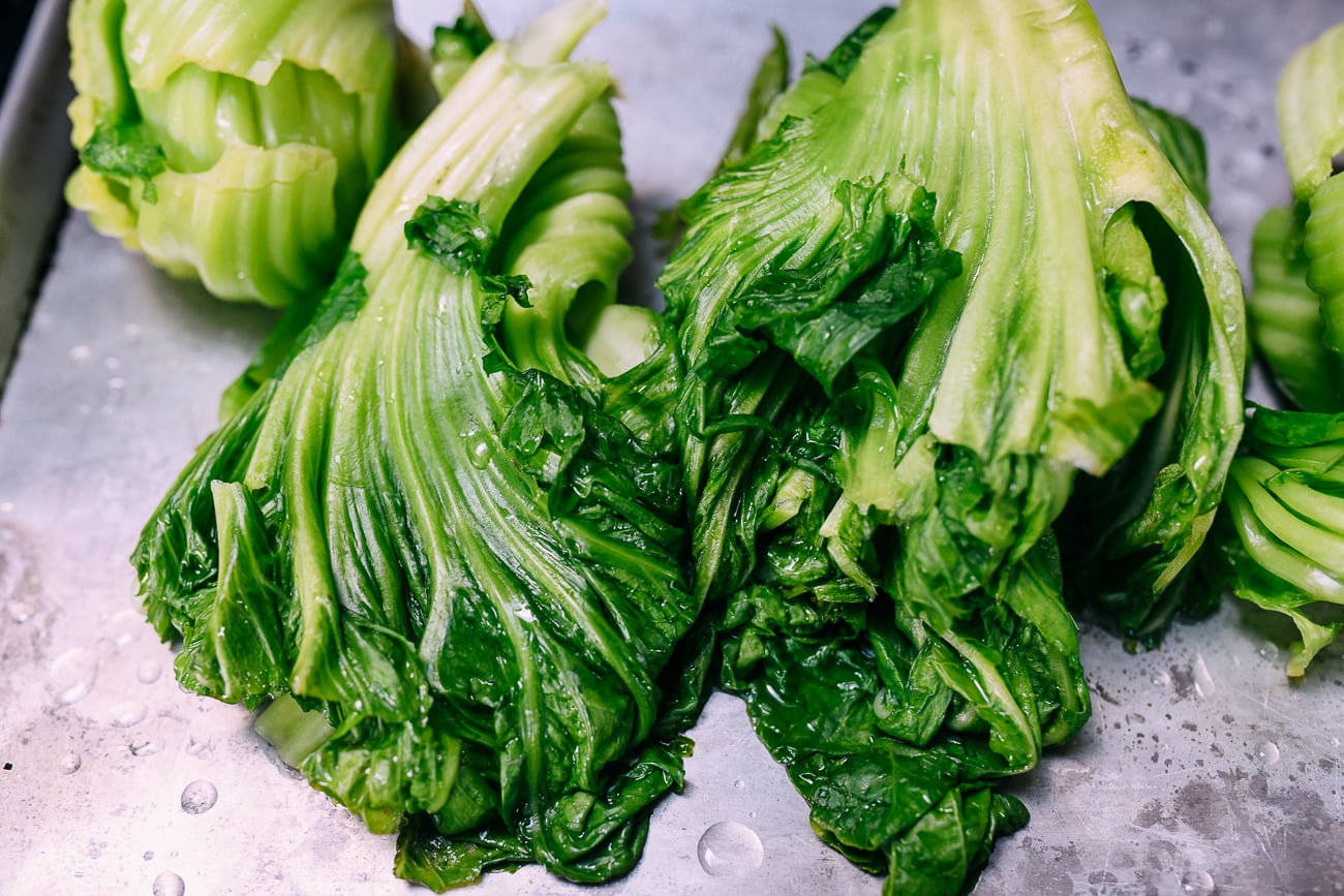Cooling blanched mustard greens