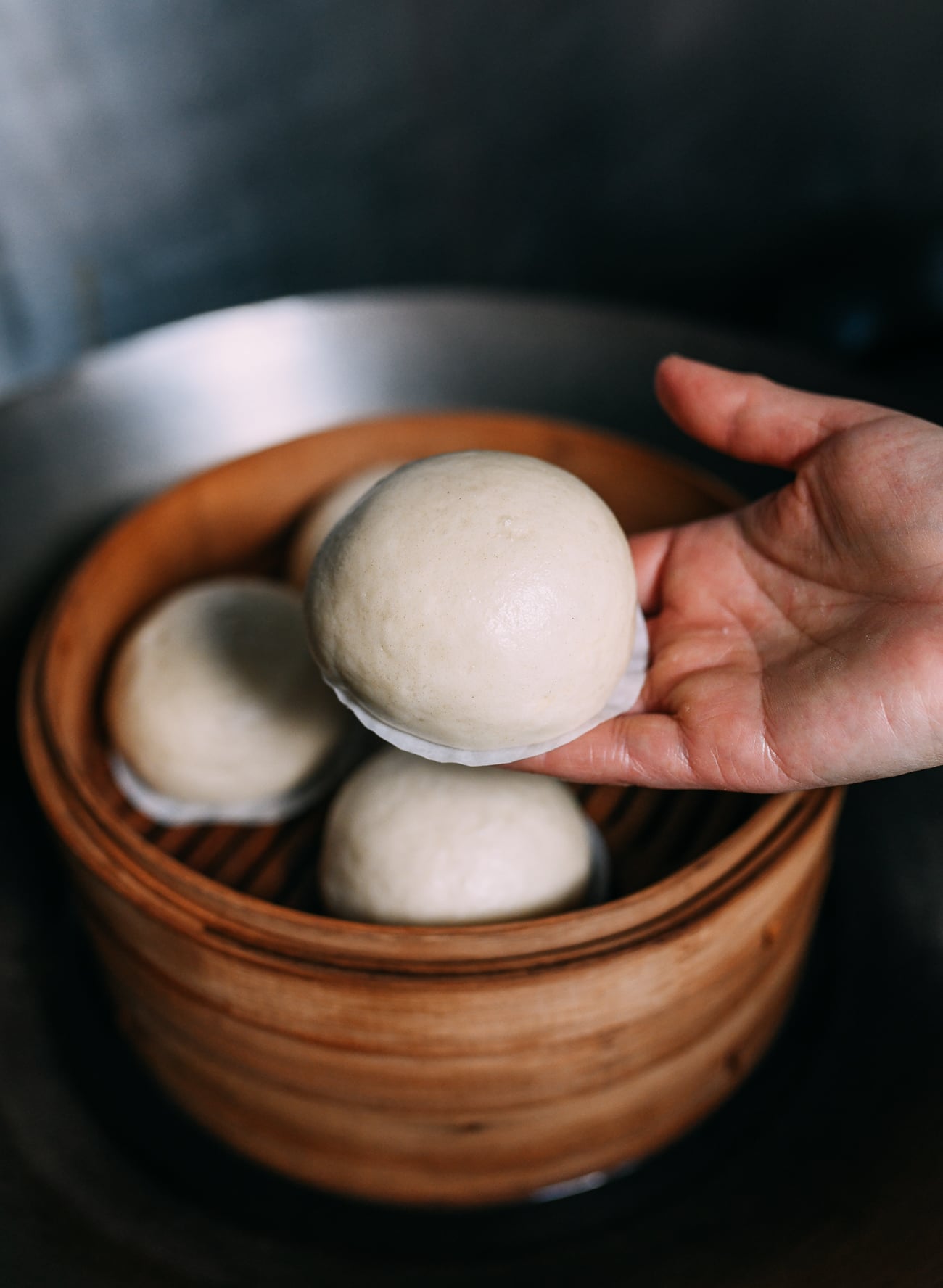 Red bean buns in steamers