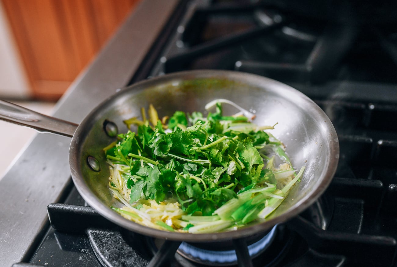Adding the rest of the scallions and cilantro