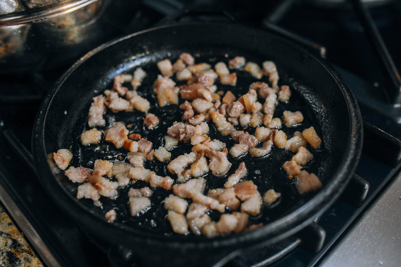 Rendering pork belly fat