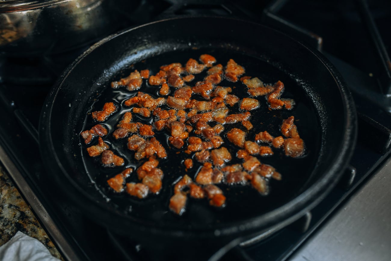 Golden brown rendered pork fat