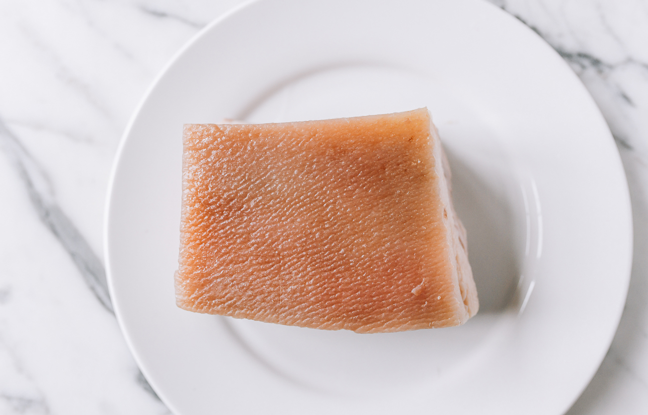 Blanched pork belly on plate