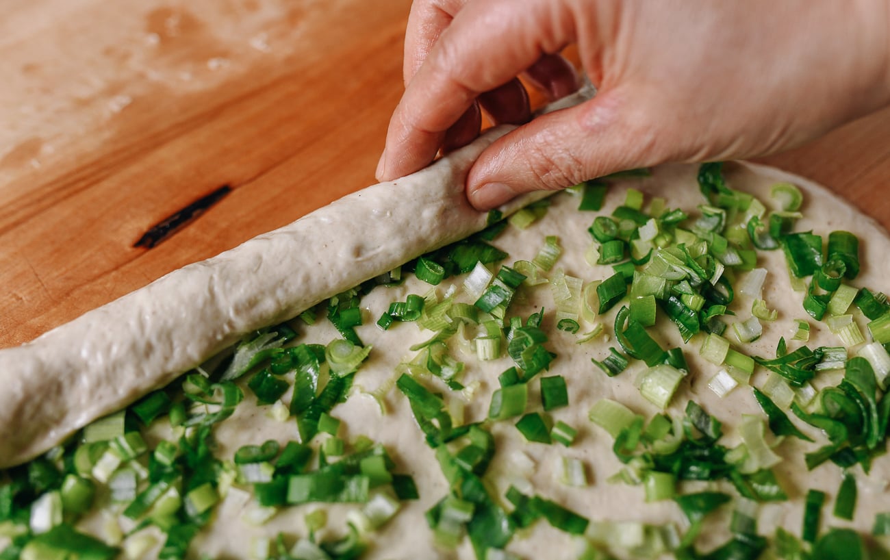 Rolling dough into a log