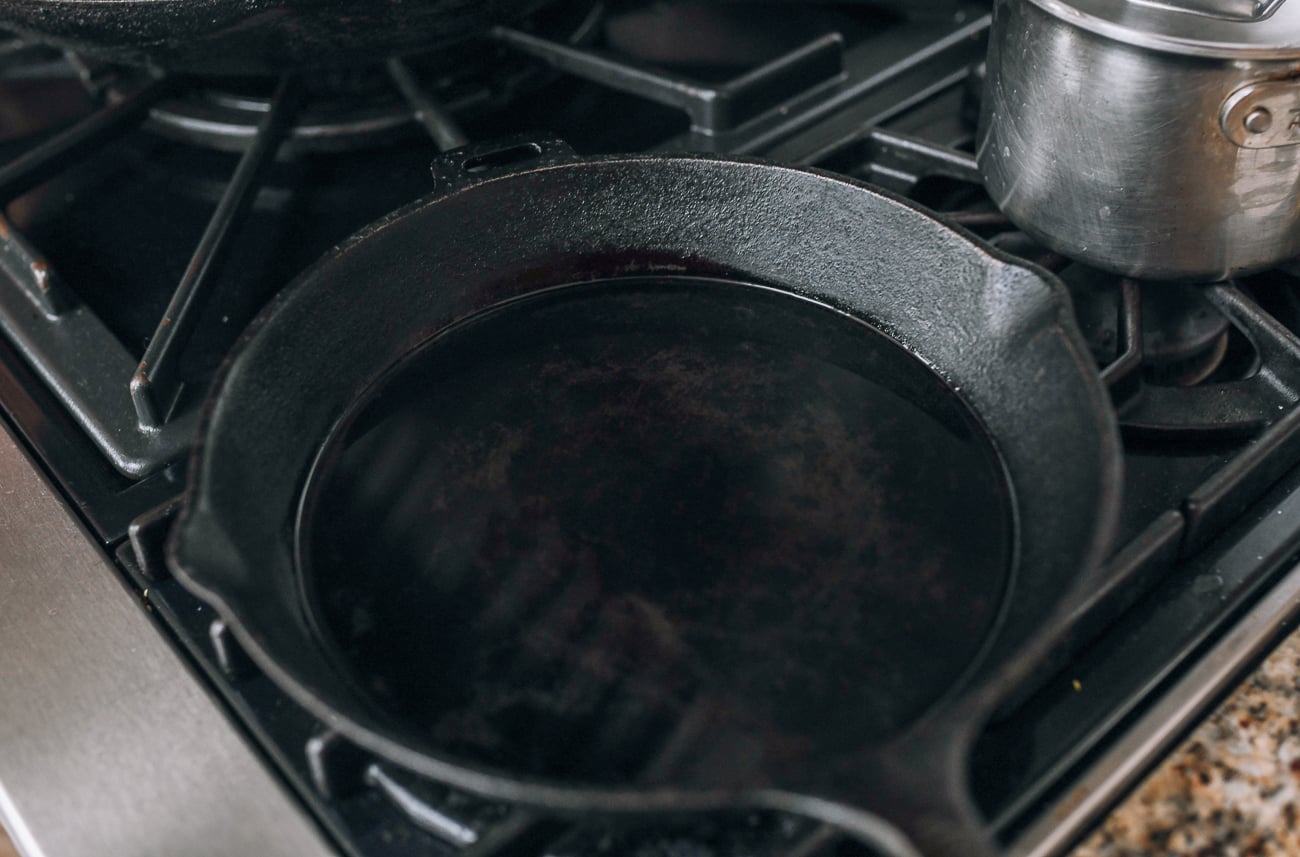 Oiled cast iron pan