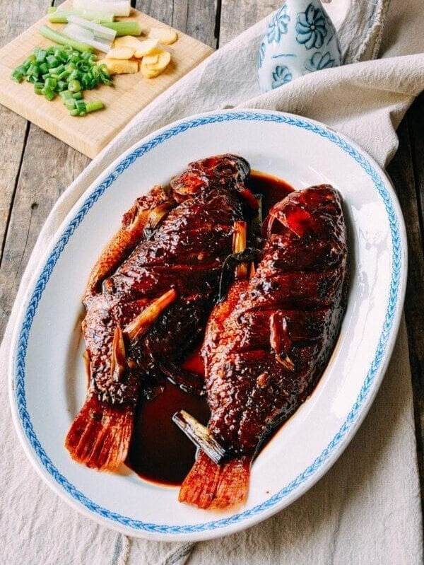 Chinese Braised Fish (Hongshao Yu), by thewoksoflife.com