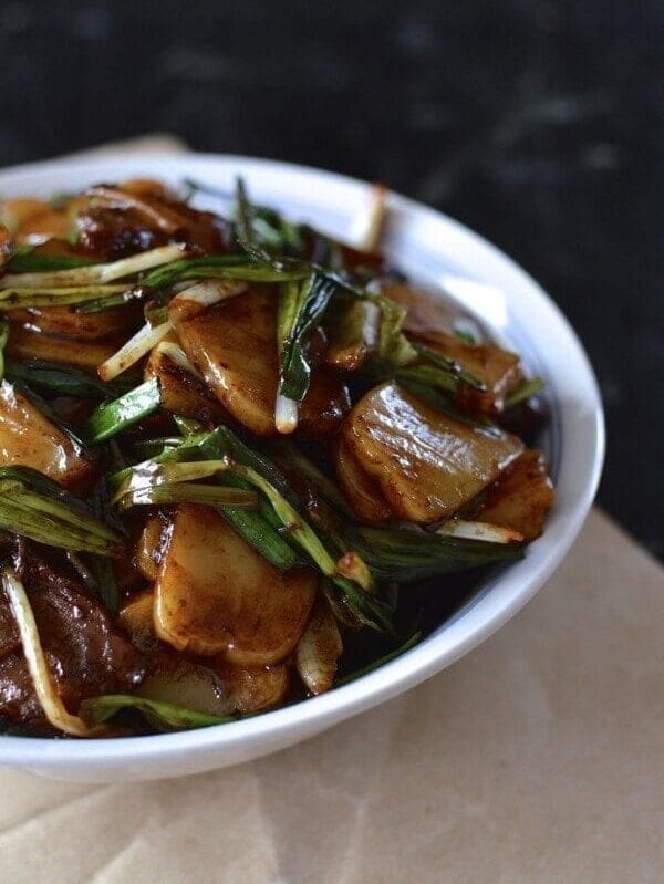 Steak and Scallion Rice Cake Stir-Fry by thewoksoflife.com