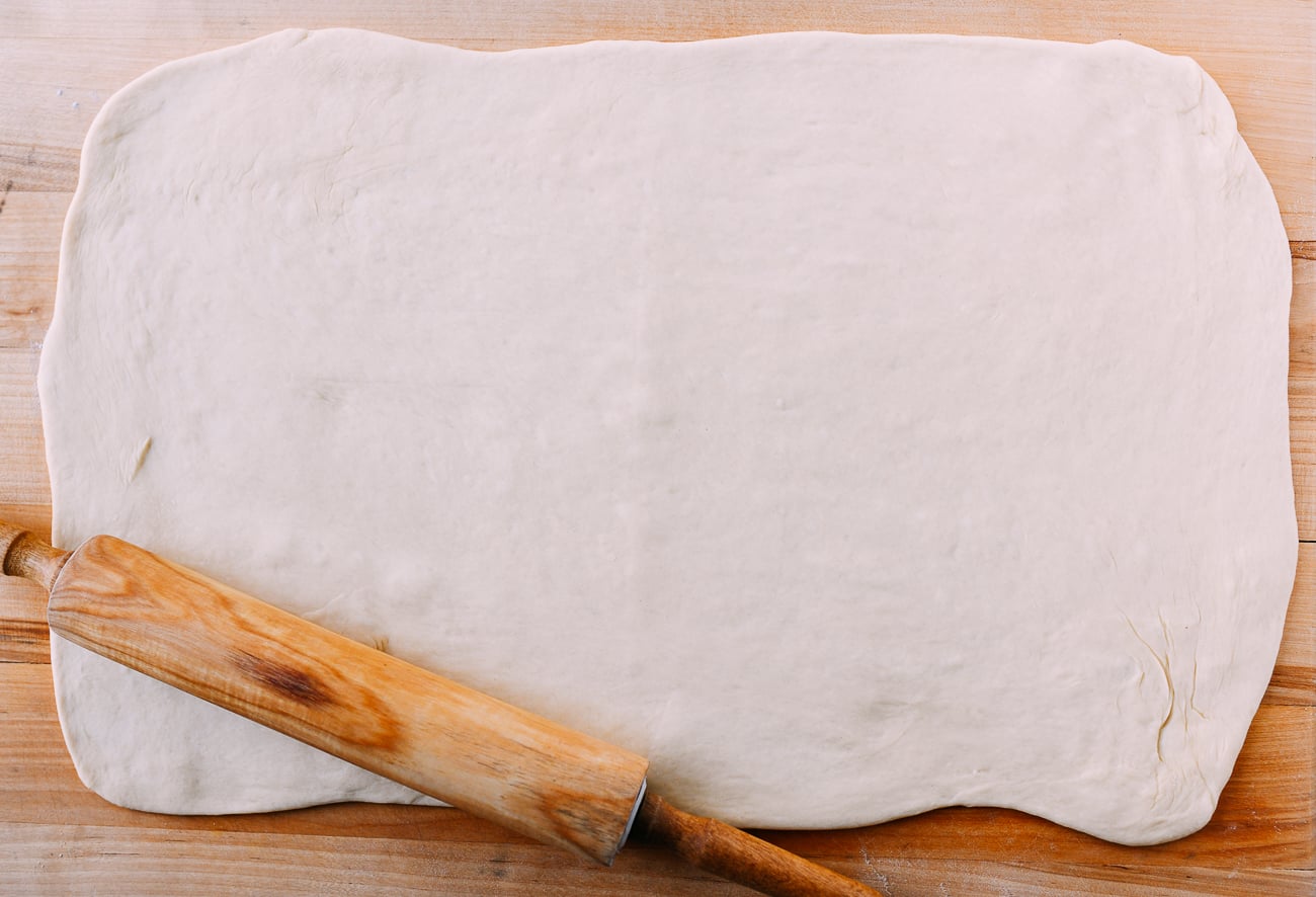 Dough rolled into 12x24 inch rectangle
