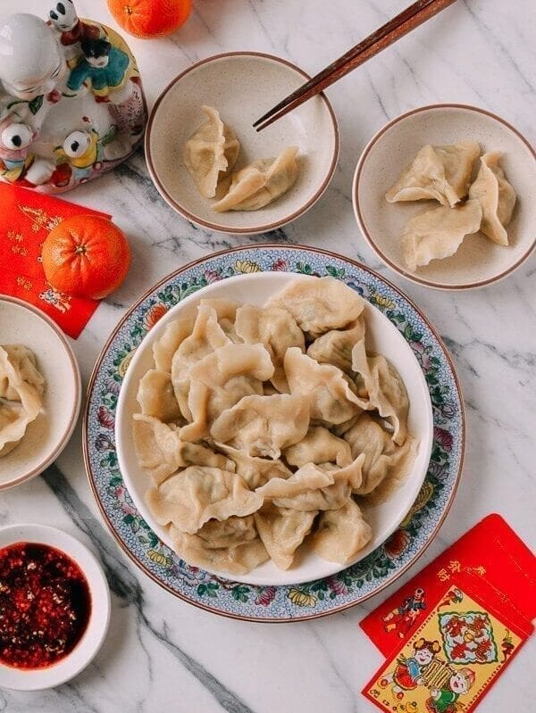 Shandong Pork and Fish Dumplings (Jiaozi), by thewoksoflife.com