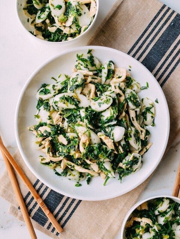 Shanghai Rice Cake Stir-fry w/ Greens, by thewoksoflife.com