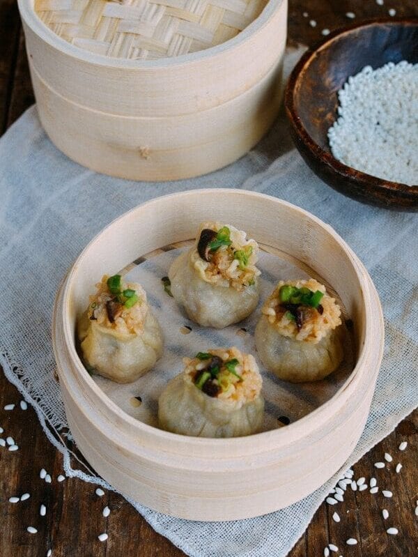 Sticky Rice Mushroom Shumai w/ Homemade Wrappers (Vegan), by thewoksoflife.com