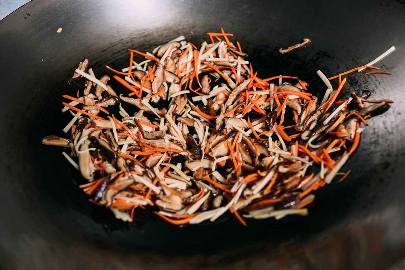 Adding Mushrooms and Bamboo Shoots