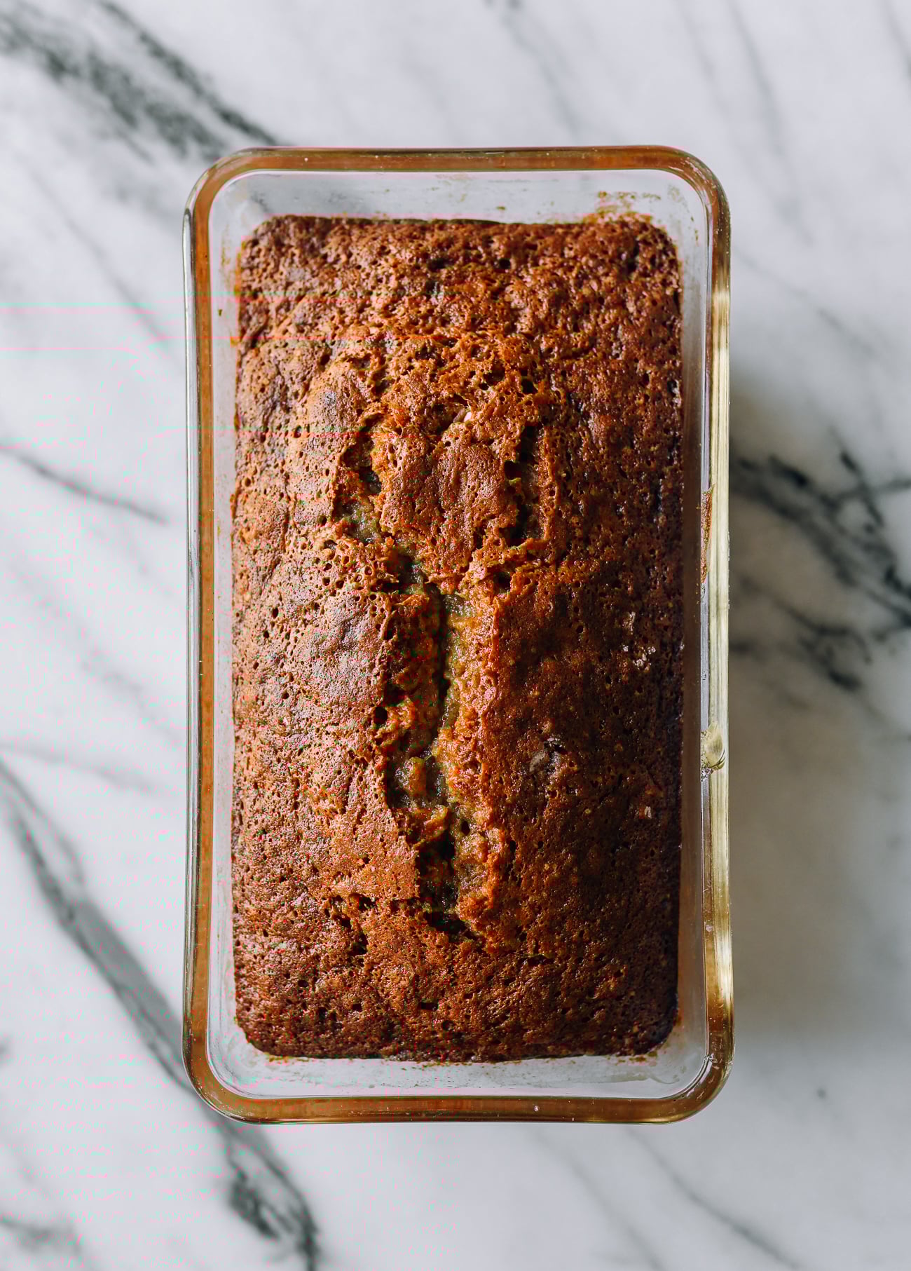Banana bread cooling in loaf pan