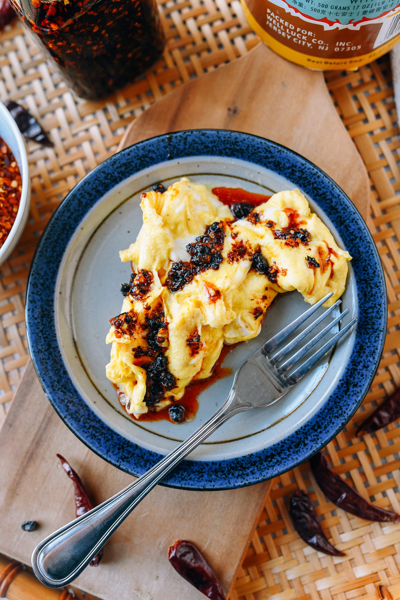 Scrambled eggs with black bean chili oil
