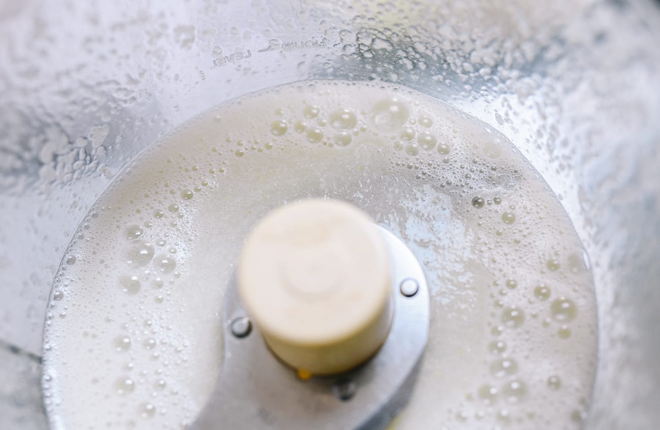 Garlic, salt, and lemon juice blended in food processor