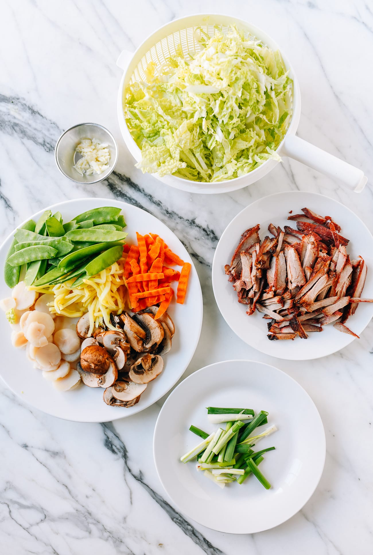 All the ingredients prepared for pork lo mein
