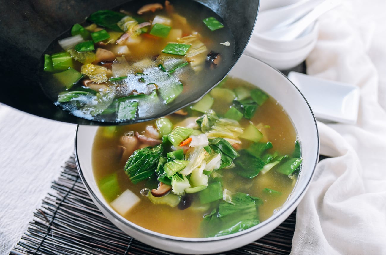 Transfering soup to a large serving bowl
