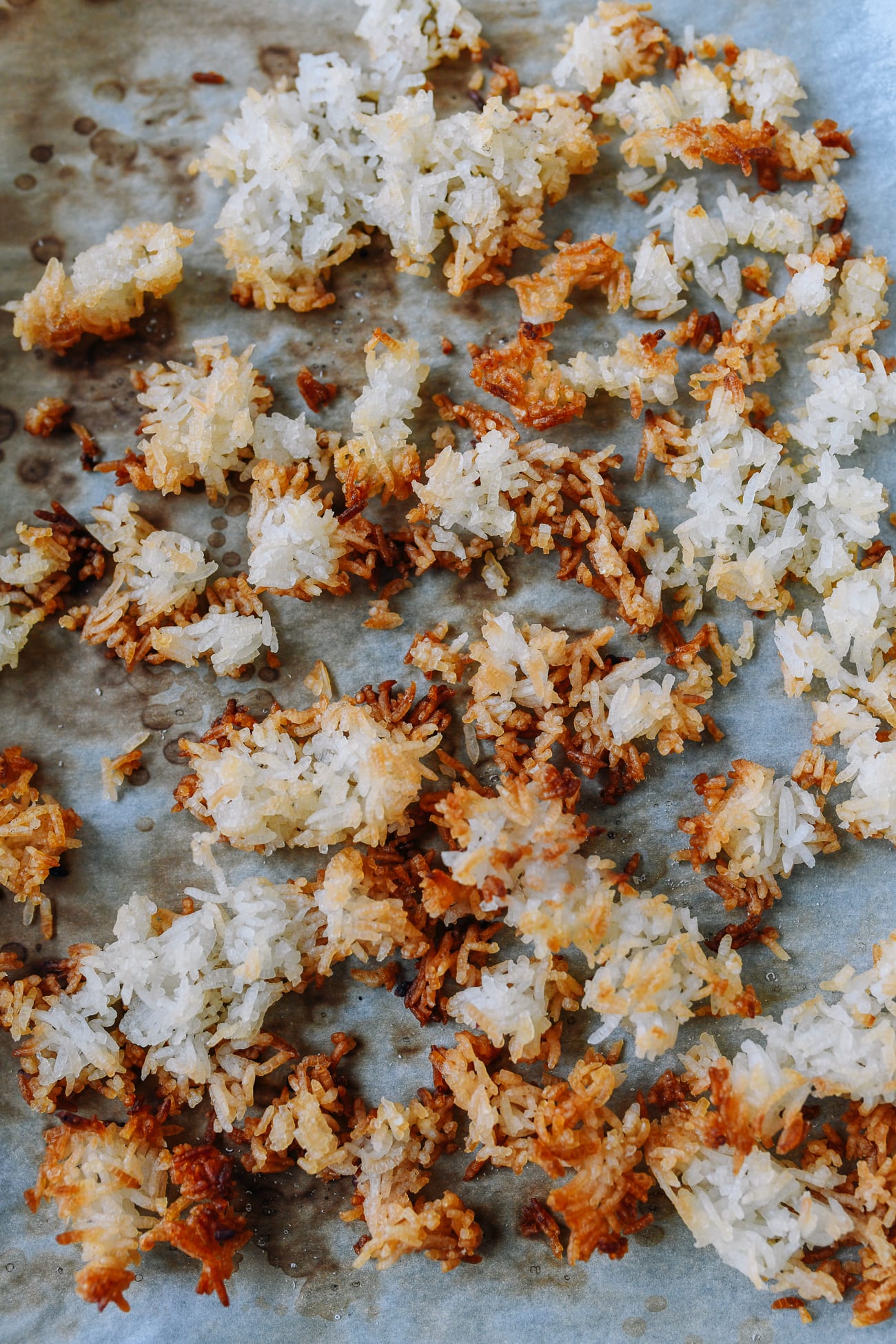 Toasted rice on sheet pan