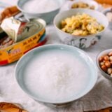 Bowl of pao fan with small bites