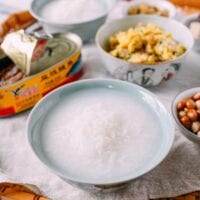 Bowl of pao fan with small bites