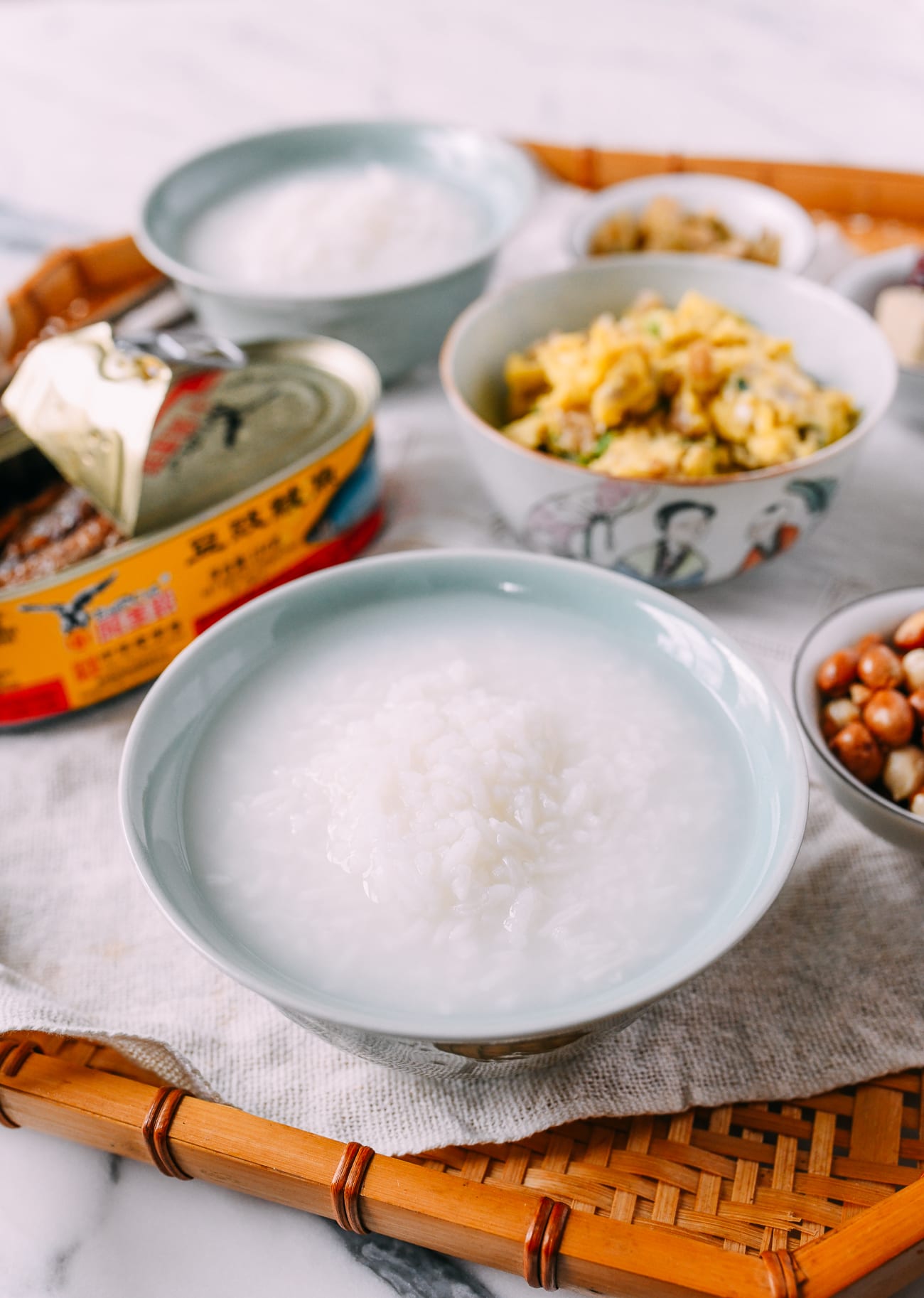 Bowl of pao fan with small bites