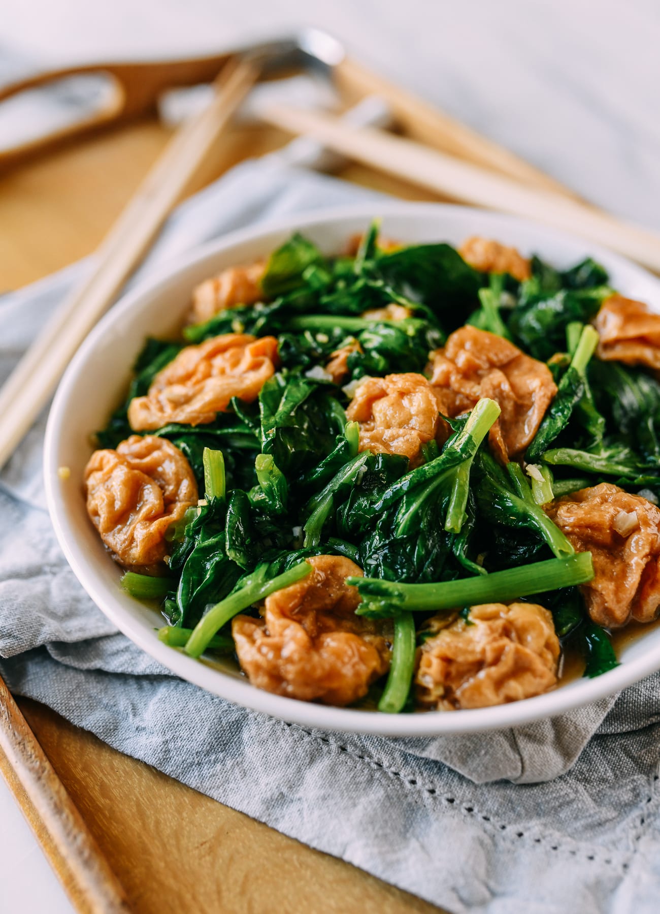 Pea Tips with Seitan Puffs