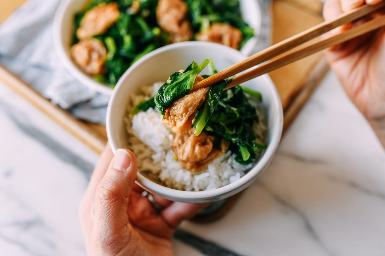 Pea Tips with Seitan Puffs