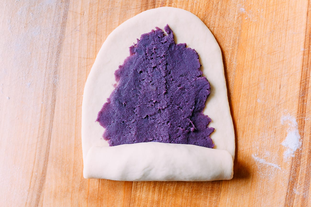 Rolling ube filling inside of dough