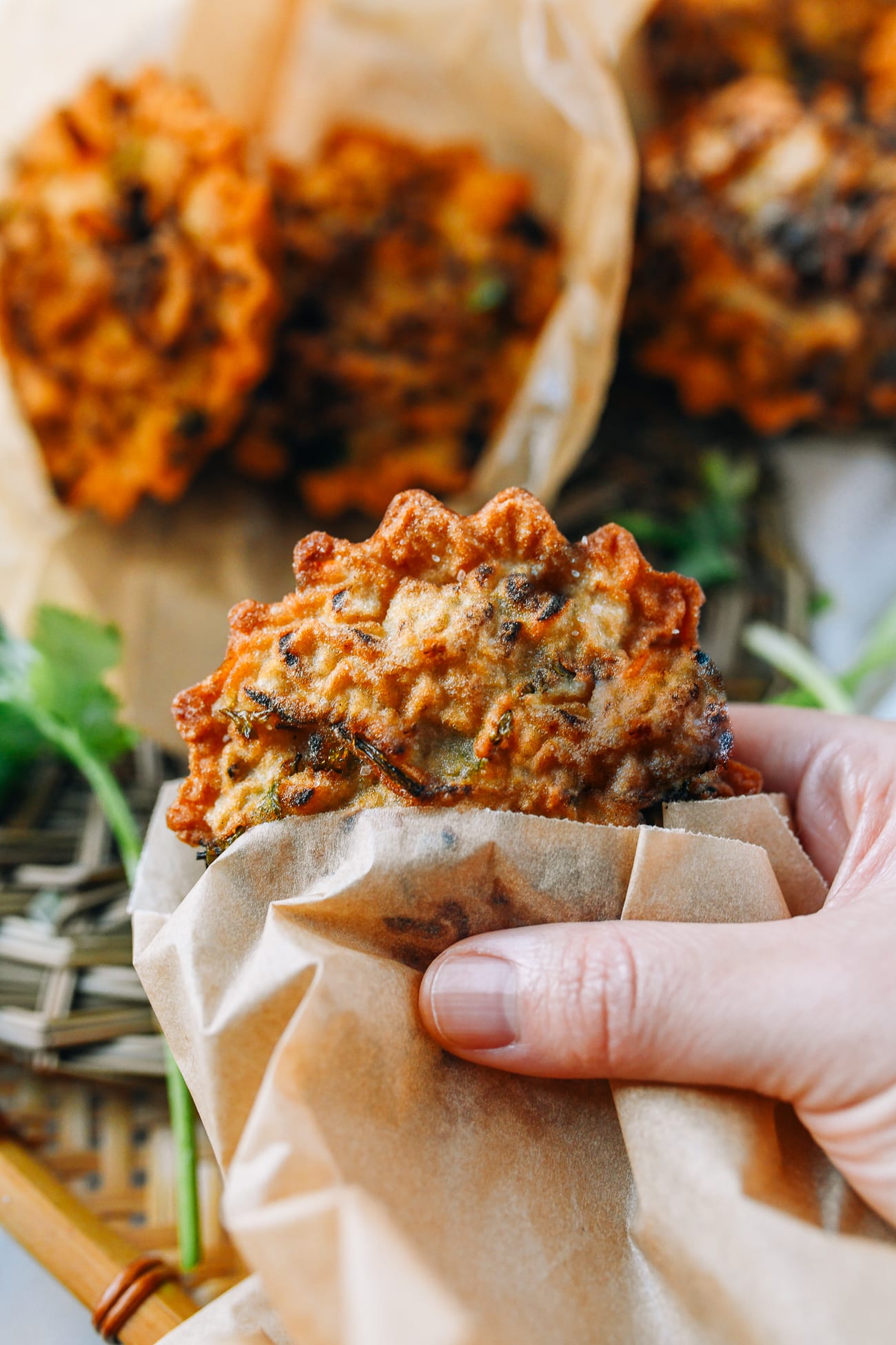 Holding a fried you dunzi