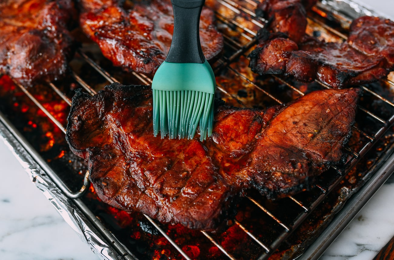 Brushing pork with maltose